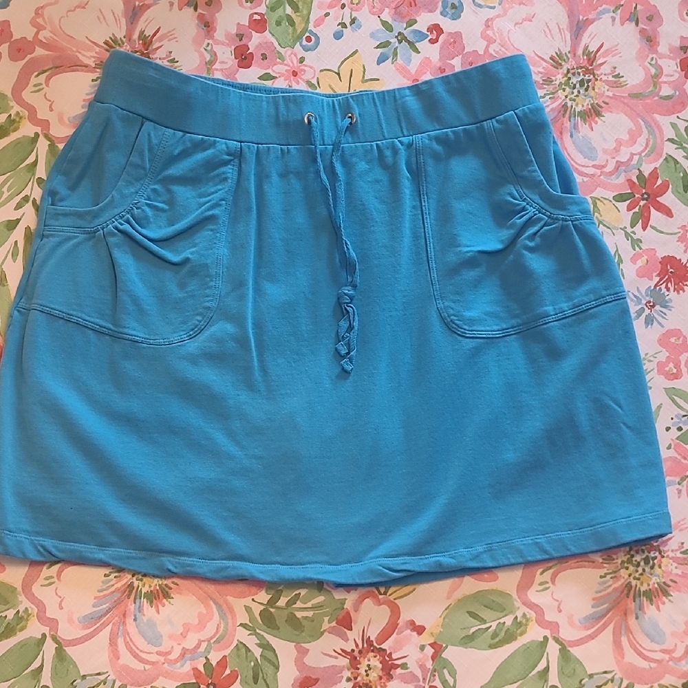 Susan Graver Teal Blue Drawstring Pocket Skort